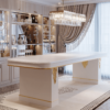 Frostbloom White Dining Table with Golden Carving