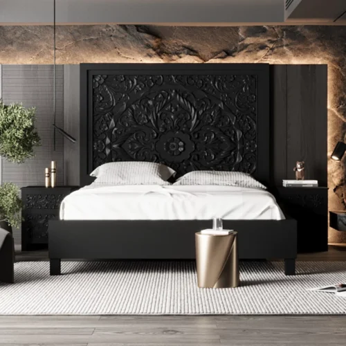 ARTISAN CARVED WOODEN BED SET