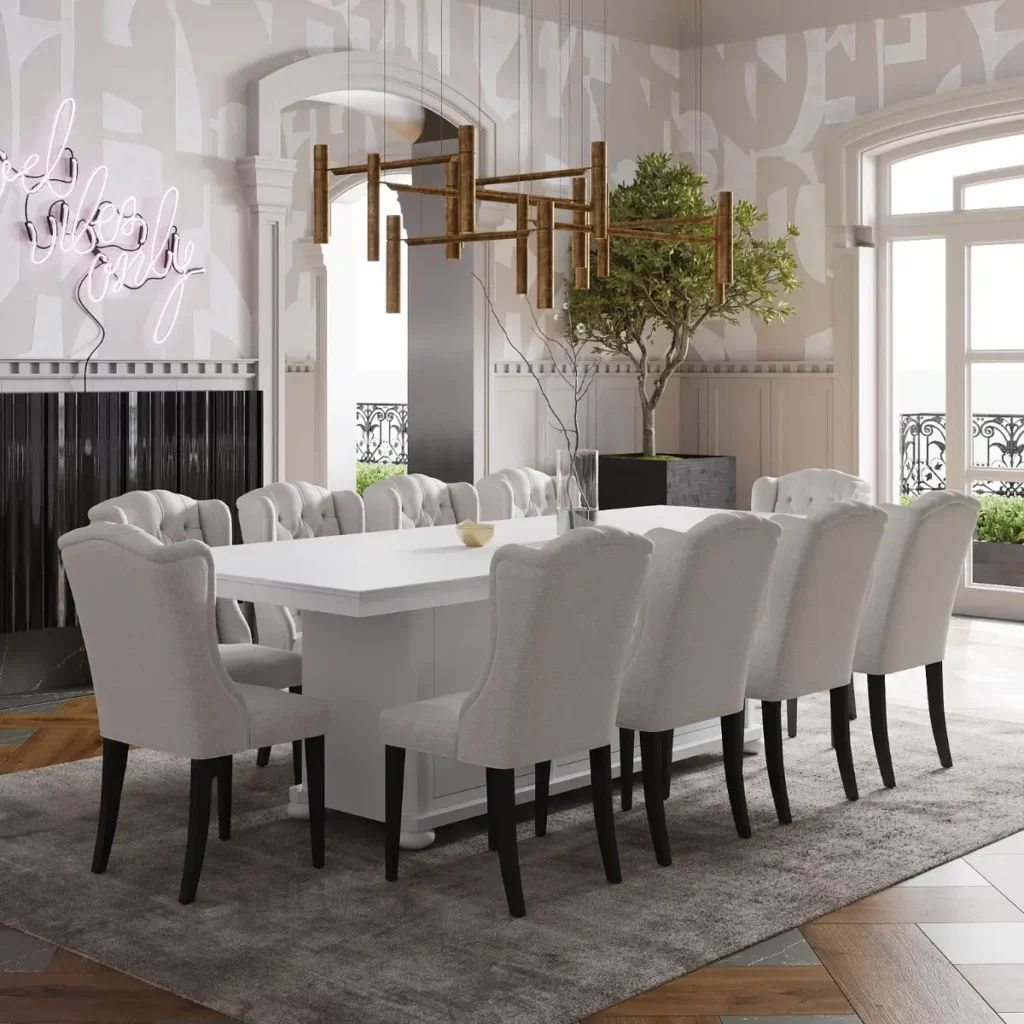 Opalescent White Dining Table Set with Storage