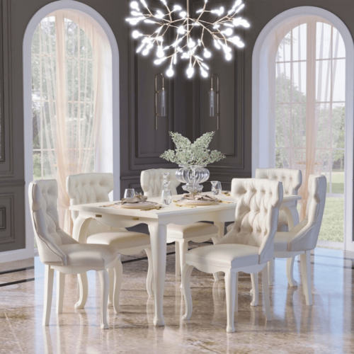 Elegant Cream Mango Wood 6-Seater Dining Table Set with Extension