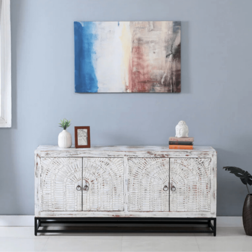 Cheswade Distressed White Solid Wood 4 Door Sideboard