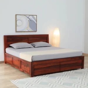 Fenyra Solid Sheesham Wood King Size Bed Frame with Box Storage