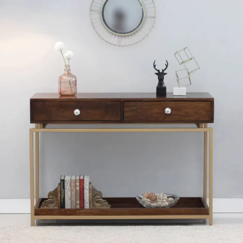 Reynard 2 Drawer Wooden Console Table in Teak Finish