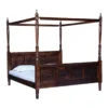 Tavrin Hand-carved Sheesham Wood King Size Canopy Bed Frame in Teak Finish