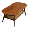 Yarven Teak Sheesham Wood Coffee Table with Cane Shelf