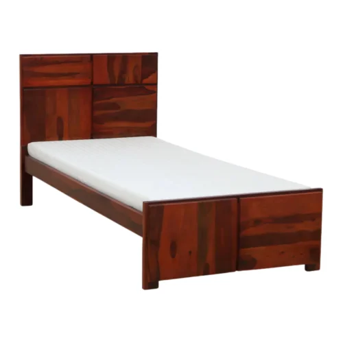 Zarven Solid Sheesham Wood Single Bed Frame in Honey Oak Finish